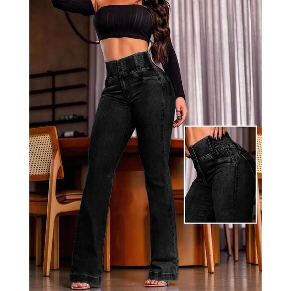 Women's High Waisted Stretch Denim Jeans with Elastic Waist for Casual Wear - Picture 5 of 5